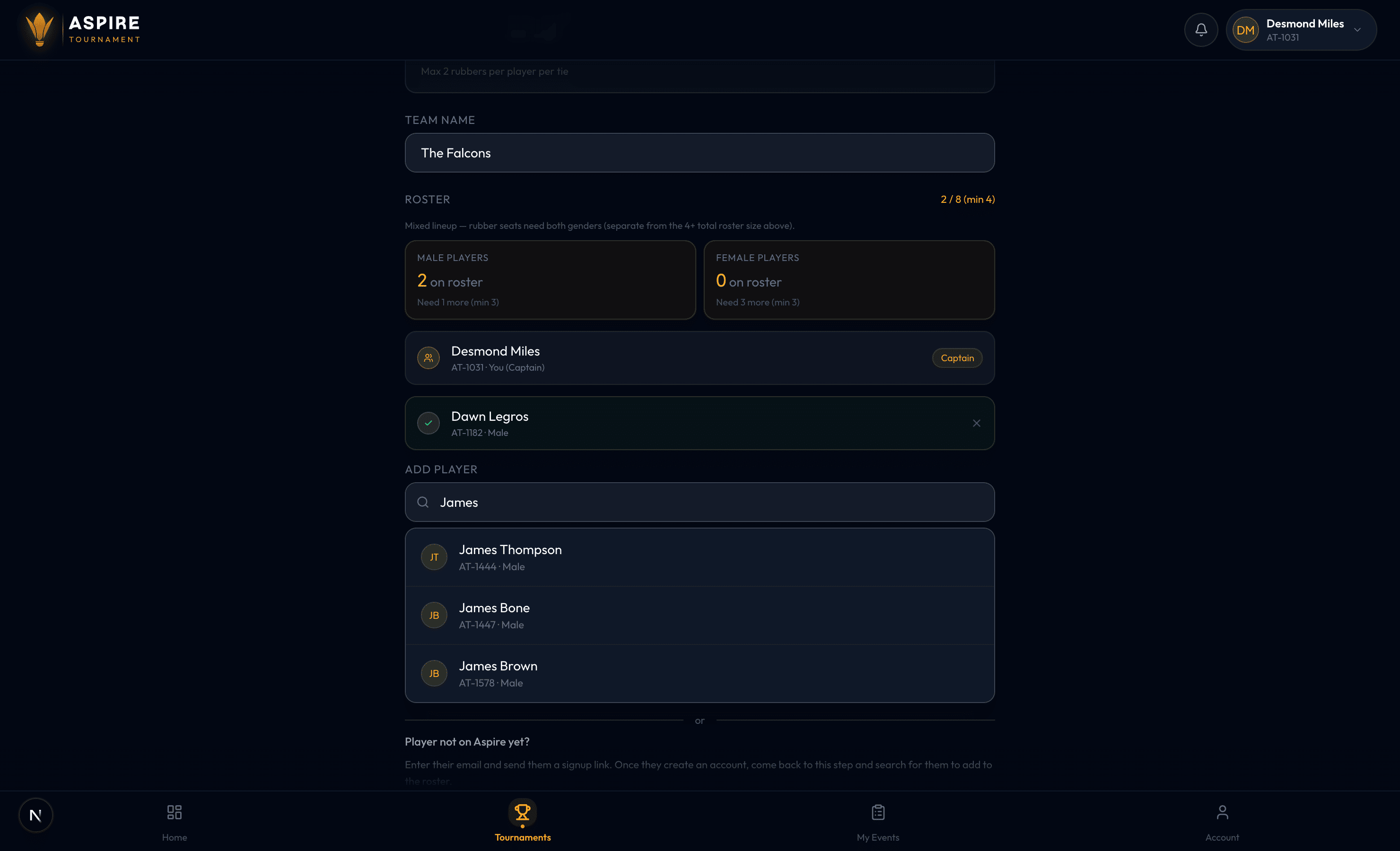 Member search results — desktop