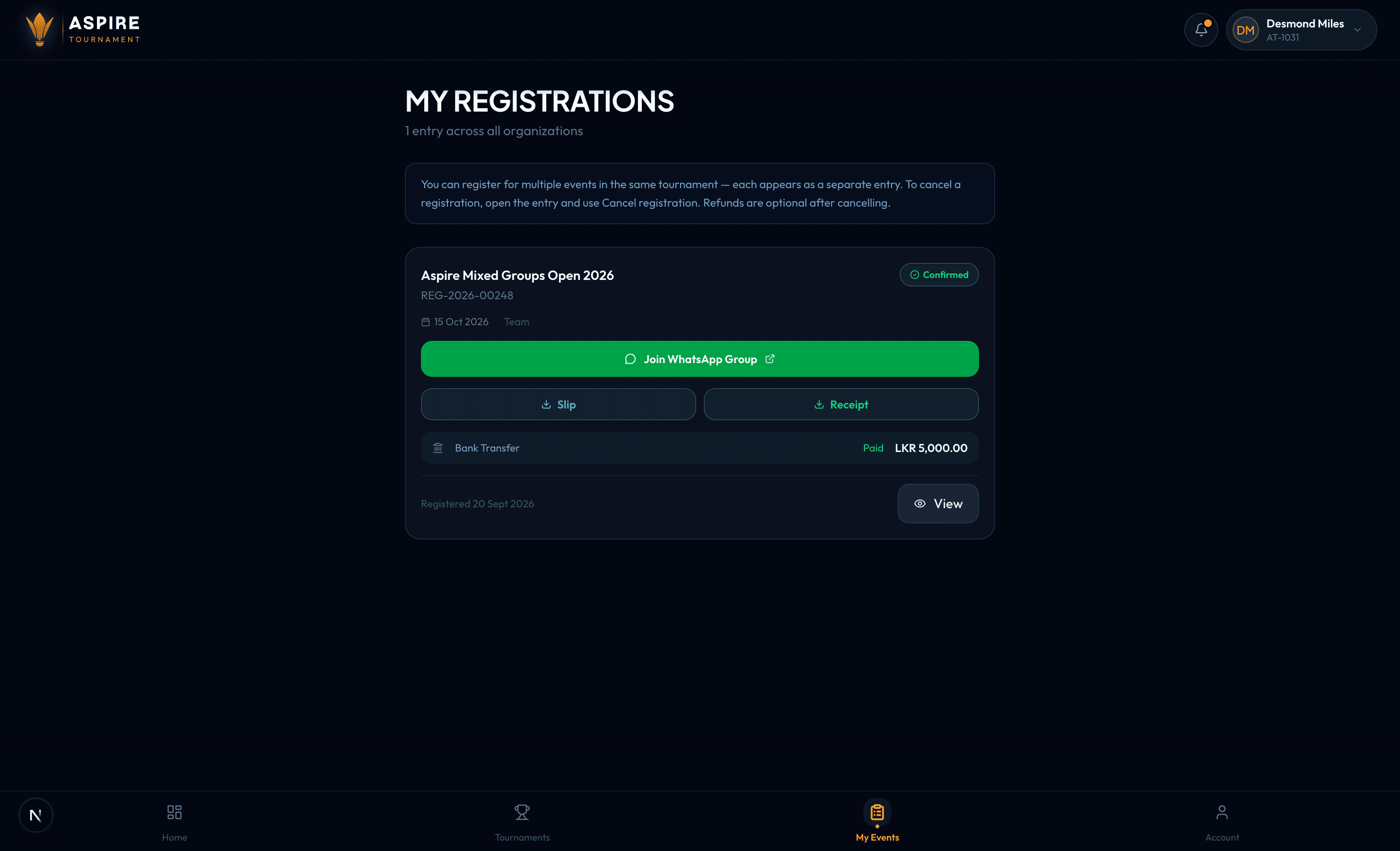 My Registrations — confirmed — desktop
