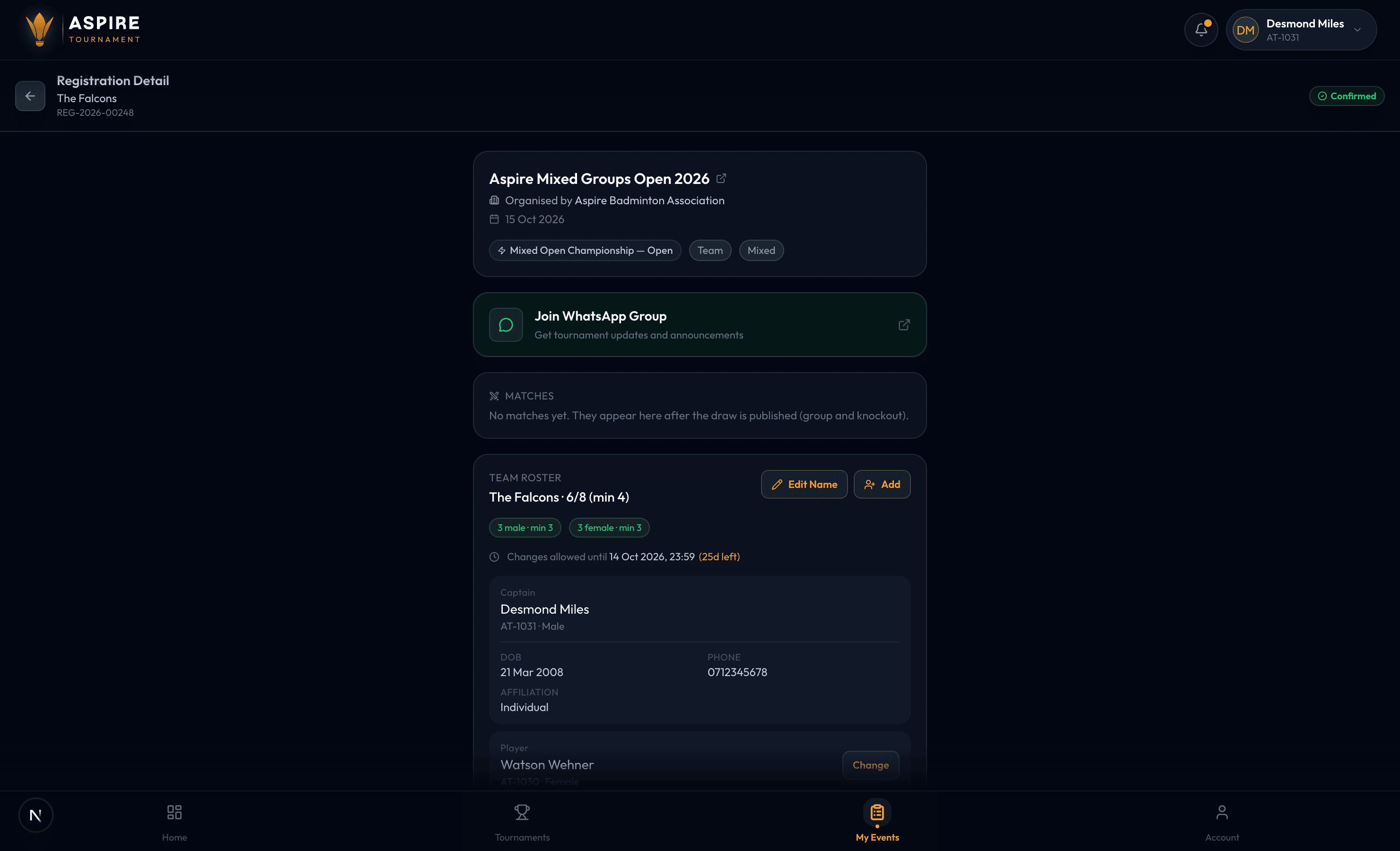 Registration detail — confirmed — desktop